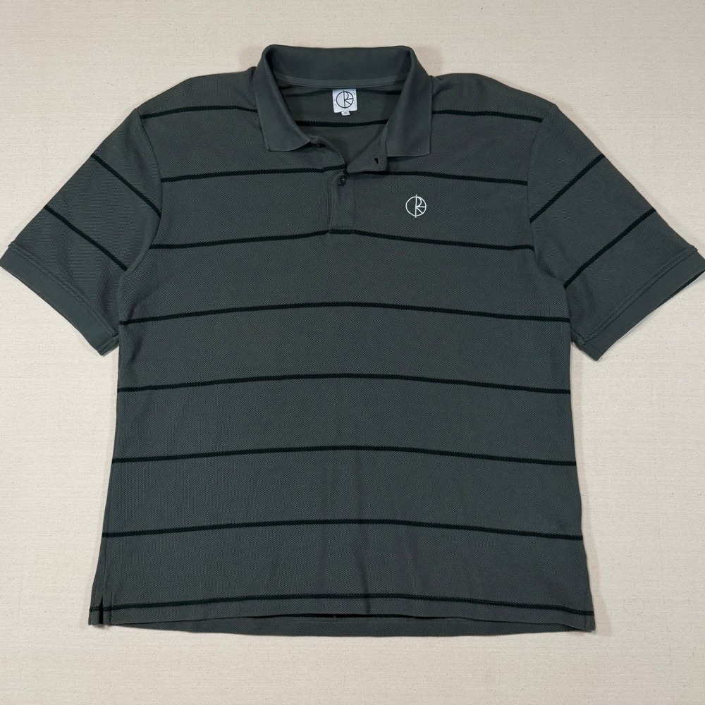Polar Skate Co Mens XL Stripe Polo Shirt Charcoal Grey Black Short Sleeve Pique